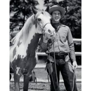 Cowboy standing with his horse, smiling Poster Print (18 x 24)