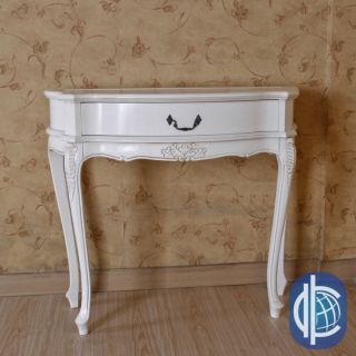 International Caravan Antique White Carved Hardwood 2 drawer End Table