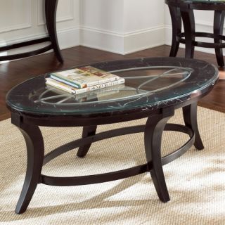 Steve Silver Cayman Oval Marble and Glass Top Coffee Table