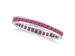 Princess Cut Pink Sapphire Eternity Ring Band 14k White Gold (1.36ct)
