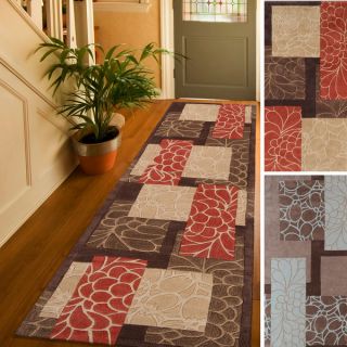Hand tufted Floral Contemporary Red/ Blue Runner Rug (26 x 8)