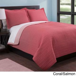 Baltic Solid Reversible 3 piece Quilt Set Coral/Salmon   King