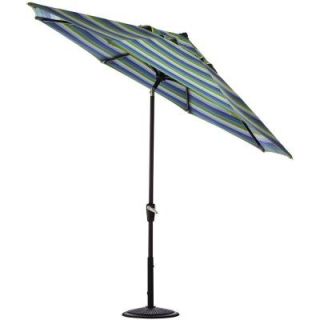 Home Decorators Collection 11 ft. Auto Tilt Patio Umbrella in Seaside Seville Sunbrella with Black Frame 1549730330