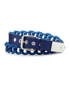 Giuseppe Zanotti Mens Leather Chain Grommet Belt, Blue