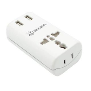 Lenmar 10 Amp 240 Volt Ultra Compact All In One Travel Adapter with USB Port   White AC150USBW