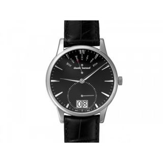 Claude Bernard Mens Black Dial Leather Strap Watch   15708641