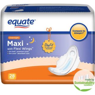 Equate Maxi Pads Overnight with Wings, 28 count
