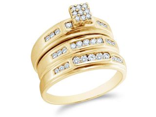 14K Yellow Gold Diamond His & Hers Trio Ring Set   Square Princess Shape Center Setting w/ Invisible Channel Set Round Diamonds   (.56 cttw, G H, SI2)   SEE "OVERVIEW" TO CHOOSE BOTH SIZES
