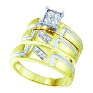 10K Yellow Gold 0.28ctw Shiny Channel Diamond Diagonal Row His & Hers Trio Ring