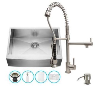 Vigo All in One Farmhouse Apron Front Stainless Steel 30 in. 0 Hole Single Bowl Kitchen Sink in Stainless Steel VG15239