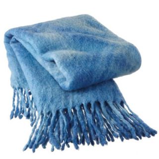 Vibrant Blue Tie Dye Wool Fringed Afghan Throw Blanket 50" x 60"