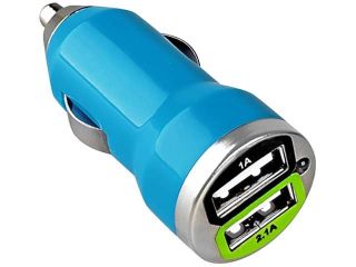 Insten Dual USB Mini Car Charger Adapter, Blue