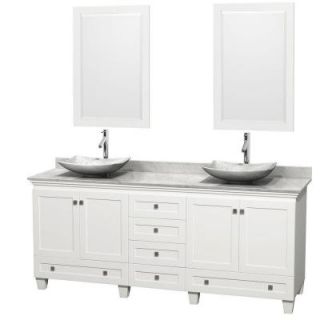 Wyndham Collection Acclaim 80 in. W Double Vanity in White with Marble Vanity Top in Carrara White, White Carrara Sinks and 2 Mirrors WCV800080DWHCMGS6M24