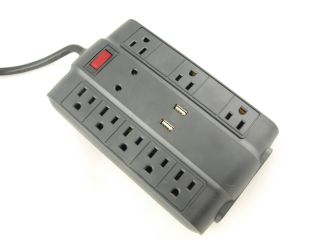 Bright Way, MP8USB B, Black, 8 Outlet Surge Protector, 4' Foot Cord, 2 USB Ports, 1200 Joules