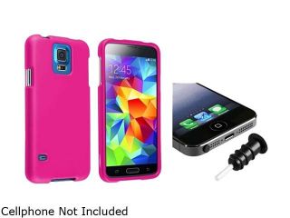 Insten Hot Pink Snap on Rubber Coated Case with Black Headset Dust Cap for Samsung Galaxy S5 / SV 1842262