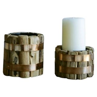 Round Wood Pillar Holder with Metal Band (Includes Large holder only