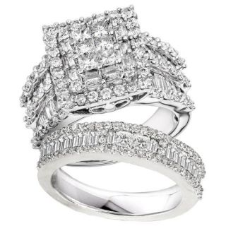 Annello 14k White Gold 2 4/5ct TDW Diamond Halo Bridal Ring Set (H I, I2 I3) White   Size 7.5