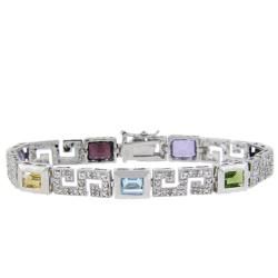 Dolce Giavonna Sterling Silver Multi gemstone and Diamond Accent Greek
