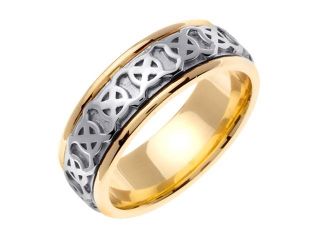 14K Two Tone Gold Comfort Fit Wheel Of Being Celtic Men'S 8 Mm Wedding Band