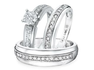 1 CT. T.W. Diamond Ladies Engagement Ring, Wedding Band, Men's Wedding Band