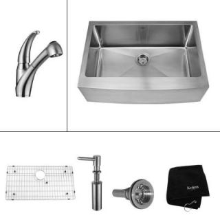 KRAUS All in One Farmhouse Apron Front Stainless Steel 30 in. Single Bowl Kitchen Sink with Kitchen Faucet KHF200 30 KPF2110 SD20