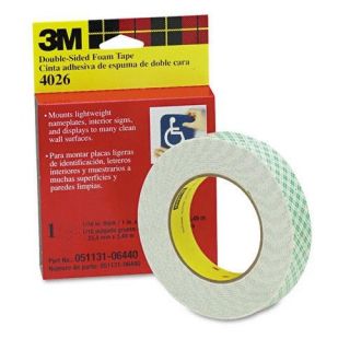 3M 4026 Scotch Foam Mounting Double Sided Tape   1" Wide, 216" Length, Holds Up to 2 Lbs, White