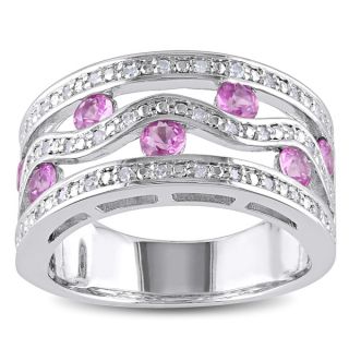 Miadora Sterling Silver Pink Sapphire and 1/5ct TDW Diamond Ring (H I