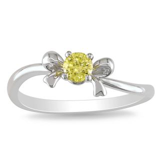 Miadora 10k White Gold 1/5ct TDW Yellow Diamond Bow Ring