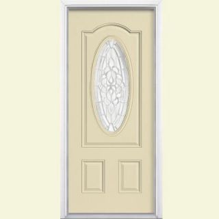 Masonite 36 in. x 80 in. Oakville Three Quarter Oval Lite Painted Smooth Fiberglass Prehung Front Door with Brickmold 45371