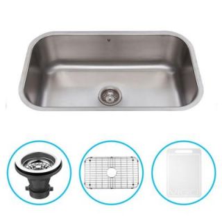 Vigo Undermount Stainless Steel 30 in. Single Bowl Kitchen Sink in Stainless Steel with Grid and Strainer VG3019CK1