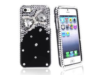 Insten Diamonds with 3D Balck Bow Tie Snap on Case Cover + Anti Glare LCD Cover compatible with Apple iPhone 5