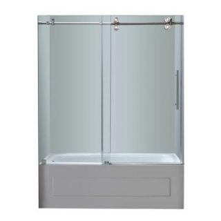 Aston Langham 60 in. x 60 in. Completely Frameless Sliding Tub Door in Stainless Steel with Clear Glass TDR978 SS 60 10