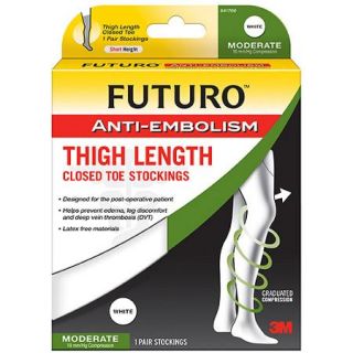 FUTURO Anti Embolism Stockings, Thigh Length, Closed Toe, Medium Short, White