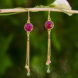 Gold Overlay Pink Moonlight Sapphire Tourmaline Earrings (Thailand