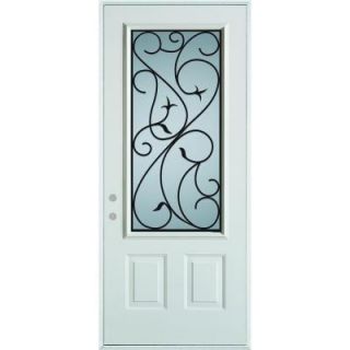 Stanley Doors 32 in. x 80 in. Silkscreened Glass 3/4 Lite 2 Panel Prefinished White Steel Prehung Front Door 5022E D 32 R