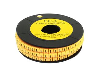 Yellow PVC Number 1 Printed 3.6sq.mm to 7.4sq.mm Wire Cable Markers 500PCS