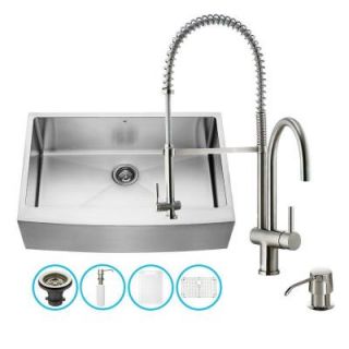 Vigo All in One Farmhouse Apron Front Stainless Steel 33 in. Single Bowl Kitchen Sink in Stainless Steel VG15206