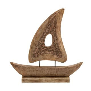 Brown Small Decorative Wooden Ship