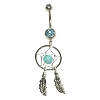 14G Surgical Steel Dream Catcher Belly Ring with Bling  
