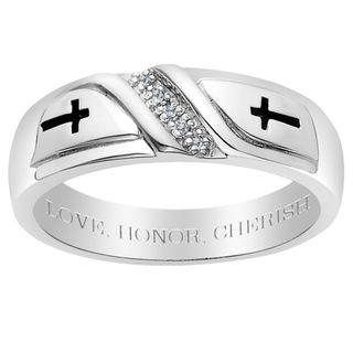 Sterling Silver Mens Diamond Accent Engraved Love, Honor, Cherish