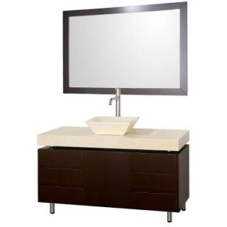 Wyndham Collection Malibu 48 in. Vanity in Espresso with Marble Vanity Top in Ivory with Bone Porcelain Sink and Mirror WCS300048ESIVD28BN