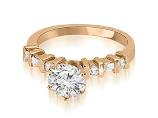 0.65 cttw. Round and Baguette Diamond Engagement Ring in 14K Rose Gold (SI2, H I)