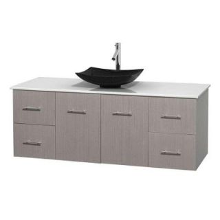 Wyndham Collection Centra 60 in. Vanity in Gray Oak with Solid Surface Vanity Top in White and Black Granite Sink WCVW00960SGOWSGS4MXX