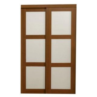 TRUporte 72 in. x 80 in. 2310 Series 3 Lite Tempered Frosted Glass Composite Cherry Interior Sliding Door 249297