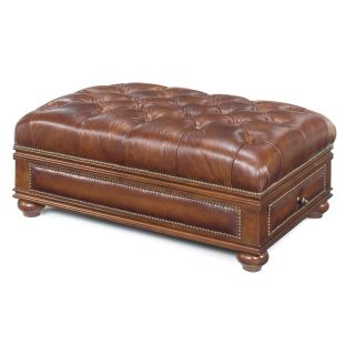 Hooker Furniture Leather Croc Ottoman with Drawer   Cognac Brown   Ottomans