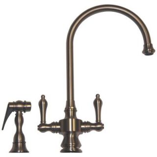 Whitehaus Collection Vintage III 2 Handle Standard Kitchen Faucet with Side Sprayer in Brushed Nickel WHKSDLV3 8101 BN