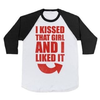 White/Black I Kissed A Girl Couples Shirt Part 1 Red Baseball Tshirt Size XLarge