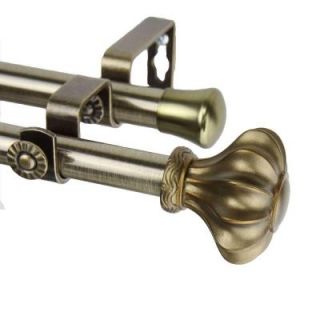 Rod Desyne 66 in.   120 in. Double Telescoping Curtain Rod in Antique Brass with Flair Finial 4703 664