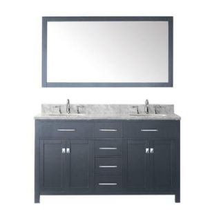 Virtu USA Caroline 60 in. W x 36 in. H Vanity with Marble Vanity Top in Carrara White with White Square Basin and Mirror MD 2060 WMSQ GR