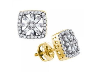 14k Yellow Gold 0.35 CTW Round Baguette Diamond Fashion Stud Earrings   1.862 gram    #556 44332